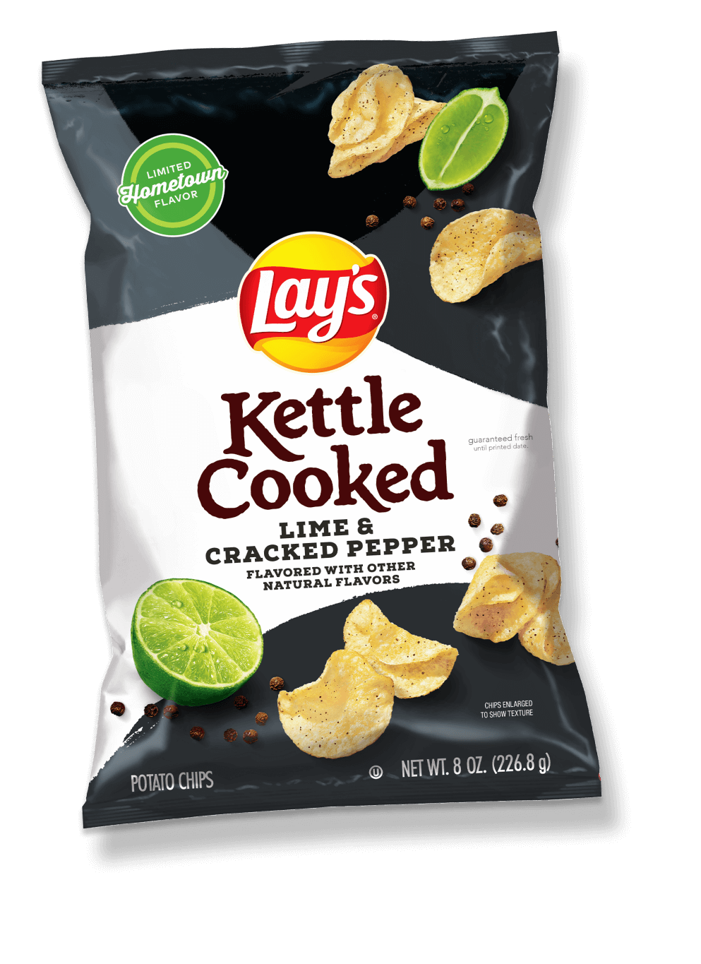 Lay's Kettle Cooked Lime & Pepper chips bag.