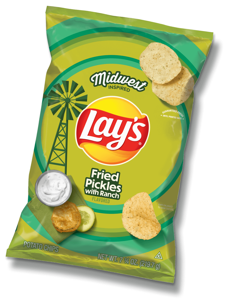 Lay's Fried Pickles with Ranch chips bag image.